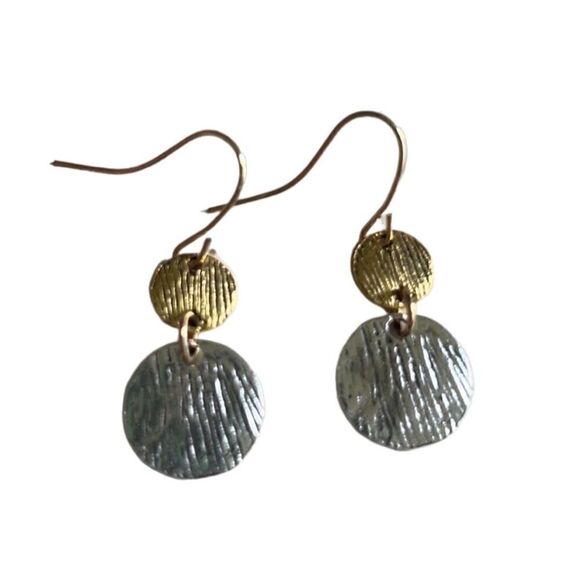Coin Shape Dangle Earrings Gold and Silver Tone New! - Picture 1 of 4